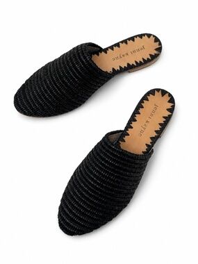 Jenni Kayne Black Woven Raffia Pointed Toe Slip-On Flats Size 38
